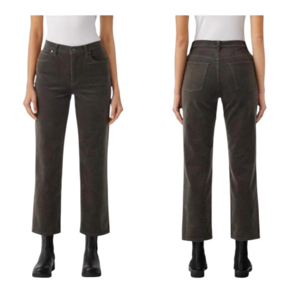 Eileen Fisher Organic Cotton Stretch Corduroy Straight Ankle Pants L (14-16) GRV